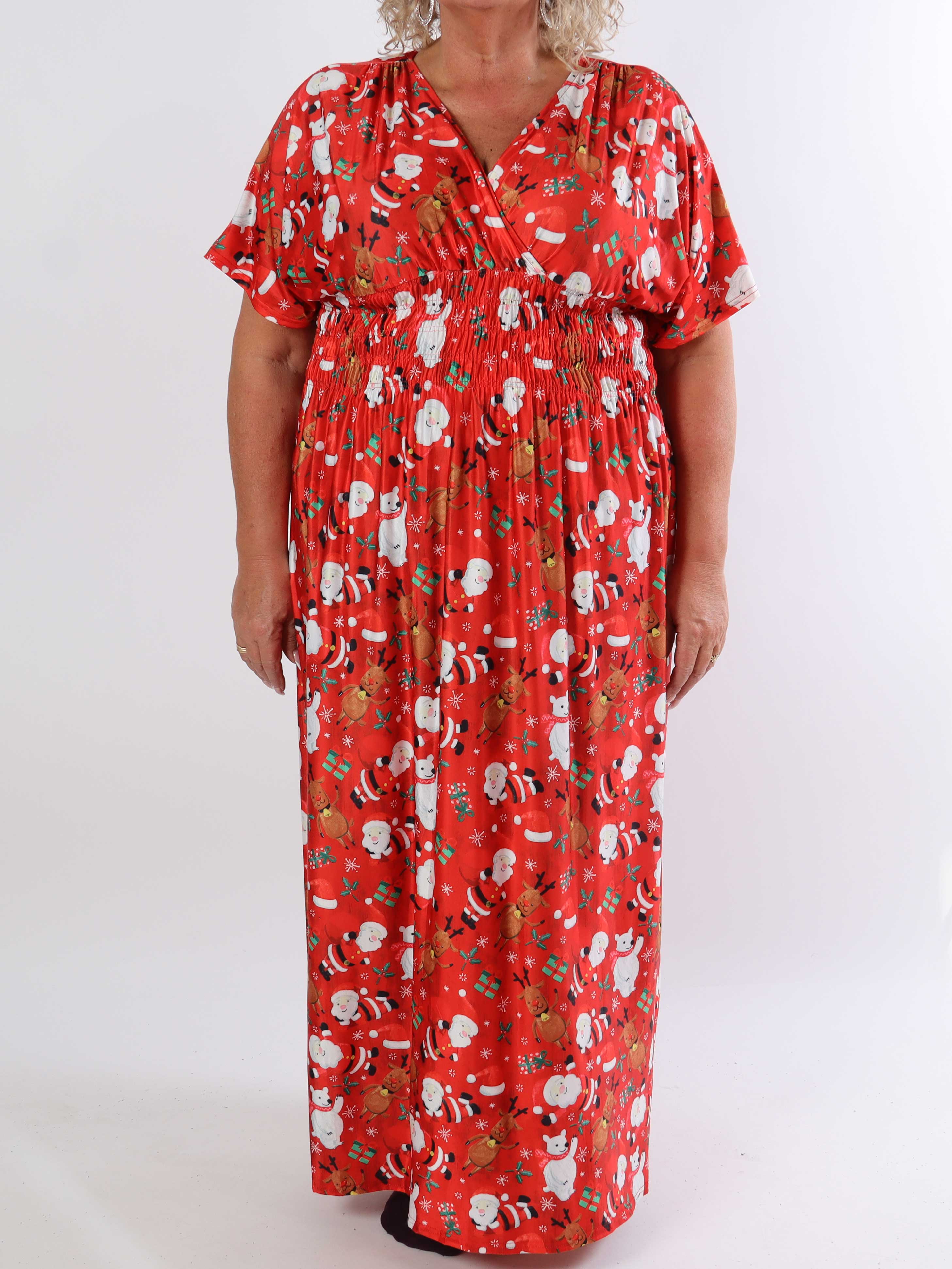 Pams Christmas - Lång stretchig plus size-klänning med julmotiv